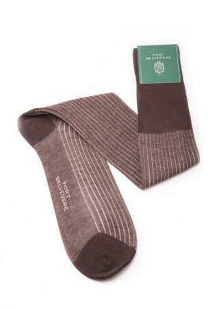 Shadow Stripe Ribbed Socks Dark Brown and Beige Fil d'Ecosse Cotton - Fort Belvedere