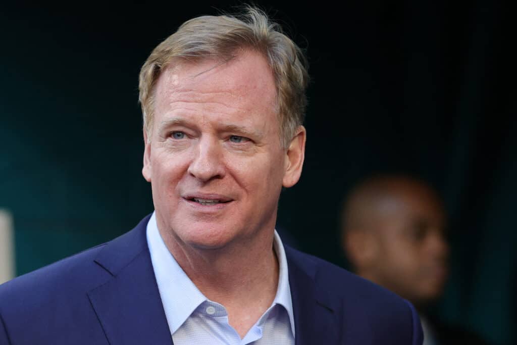 MIAMI, FLORIDA - FEBRUARY 02: NFL Commissioner Roger Goodell looks on before Super Bowl LIV between the Kansas City Chiefs and the San Francisco 49ers at Hard Rock Stadium on February 02, 2020 in Miami, Florida.