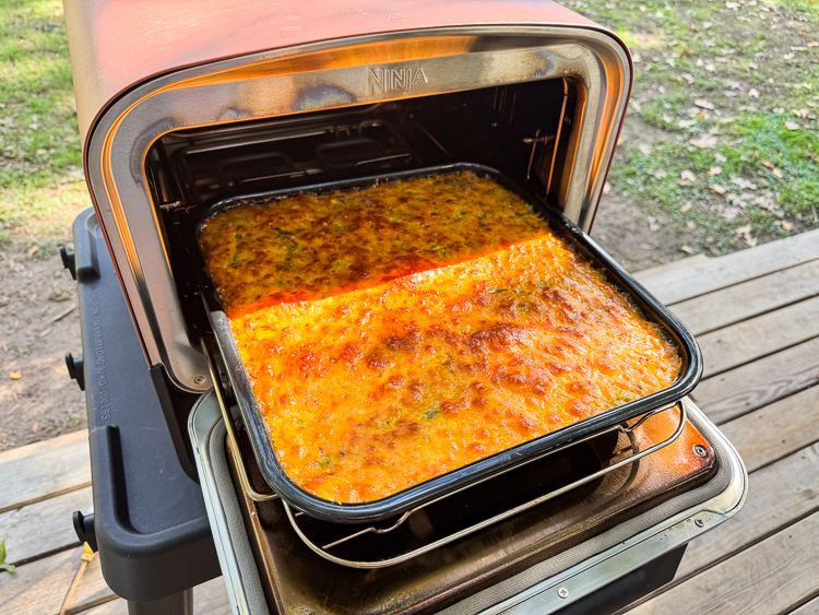  jalapeno cheese square dough in baking dish in ninja oven