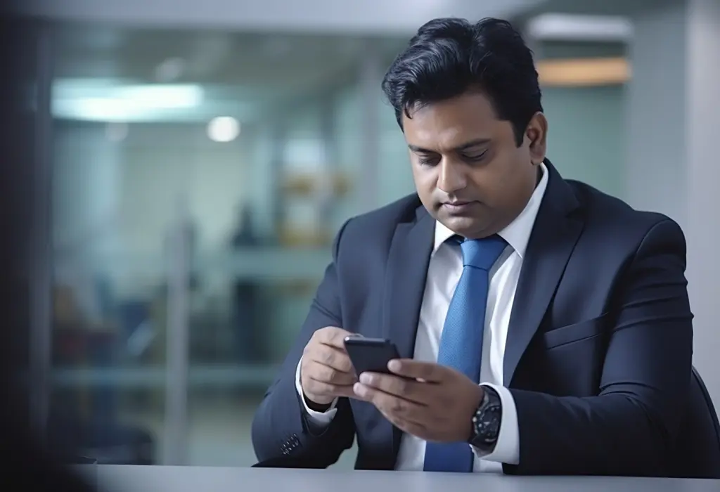 guy in suit checking his smartphone