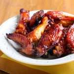 peach jalapeno wings made with peach jalapeno BBQ glaze