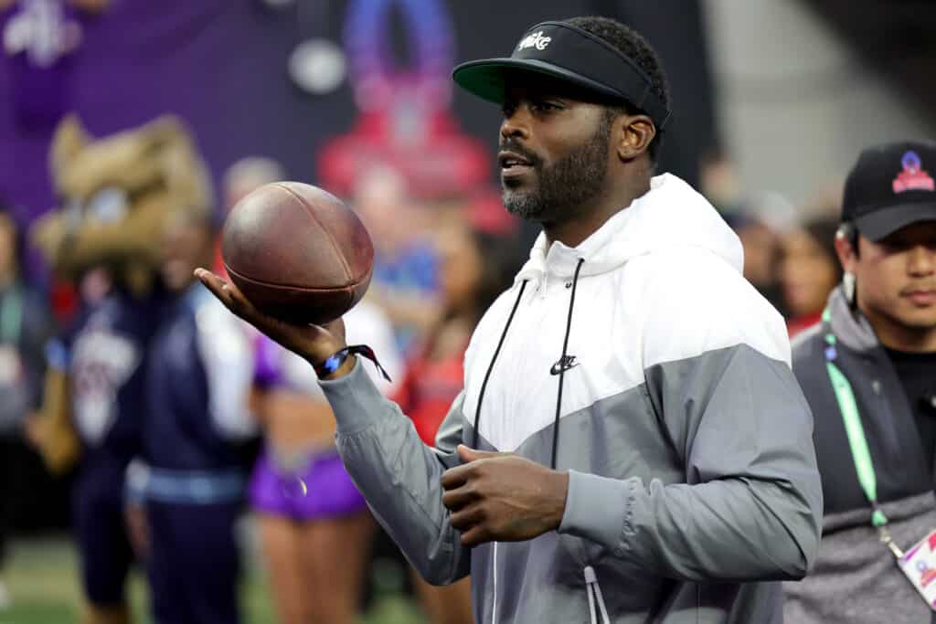 Michael Vick looks on during the 2023 NFL Pro Bowl Games at Allegiant Stadium on February 05, 2023 in Las Vegas, Nevada.