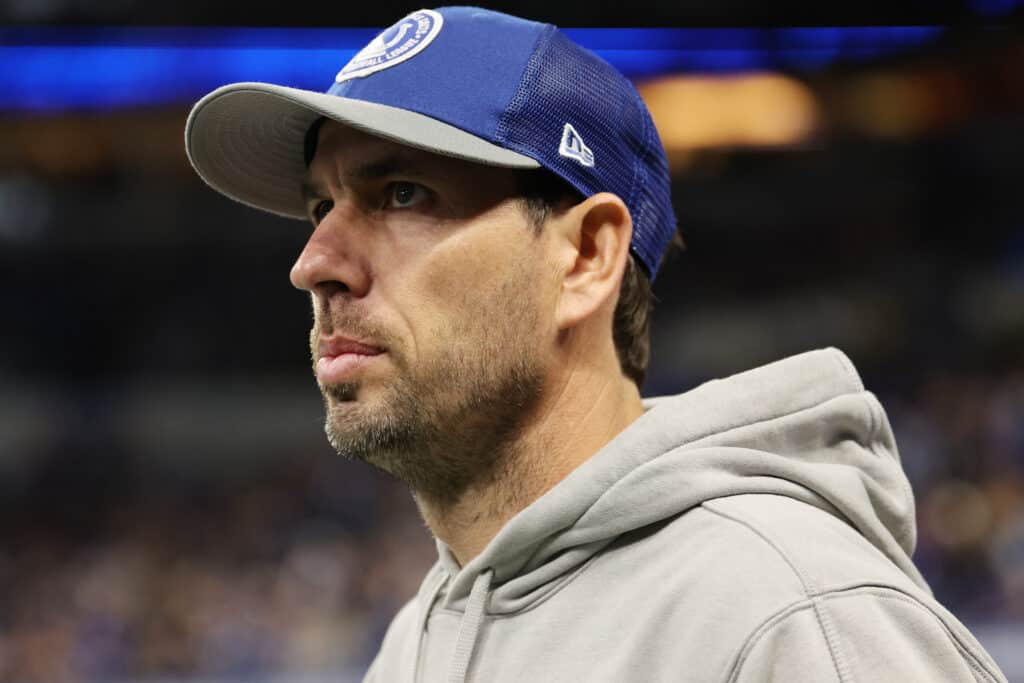 INDIANAPOLIS, INDIANA - OCTOBER 29: Head coach Shane Steichen of the Indianapolis Colts looks on during the first half against the New Orleans Saints at Lucas Oil Stadium on October 29, 2023 in Indianapolis, Indiana.
