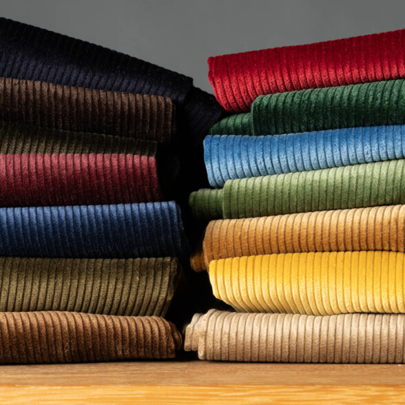 photo of a stack of corduroy trousers