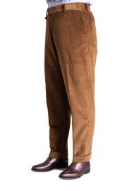 Cognac Corduroy Trousers - Stancliffe Flat-Front in 8-Wale Cotton