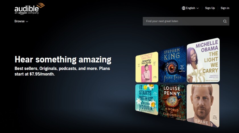 Screenshot of Audible website