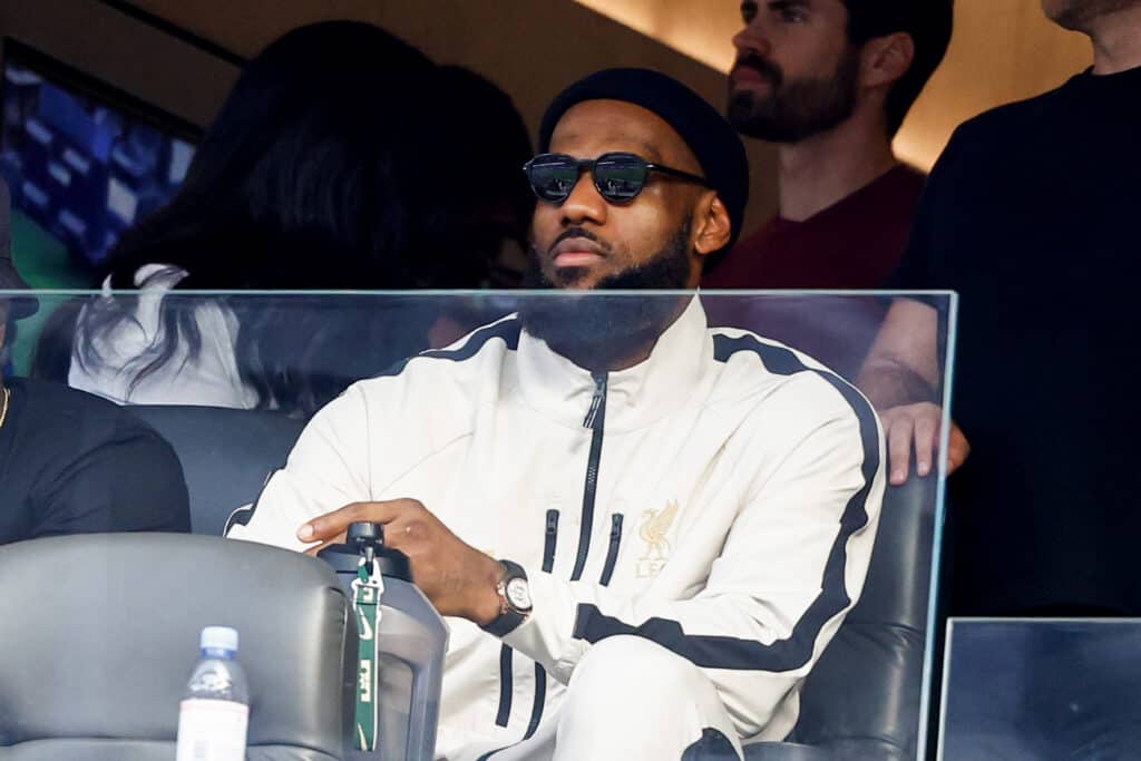 INGLEWOOD, CALIFORNIA - DECEMBER 03: LeBron James looks on during the game between the Cleveland Browns and the Los Angeles Rams at SoFi Stadium on December 03, 2023 in Inglewood, California.