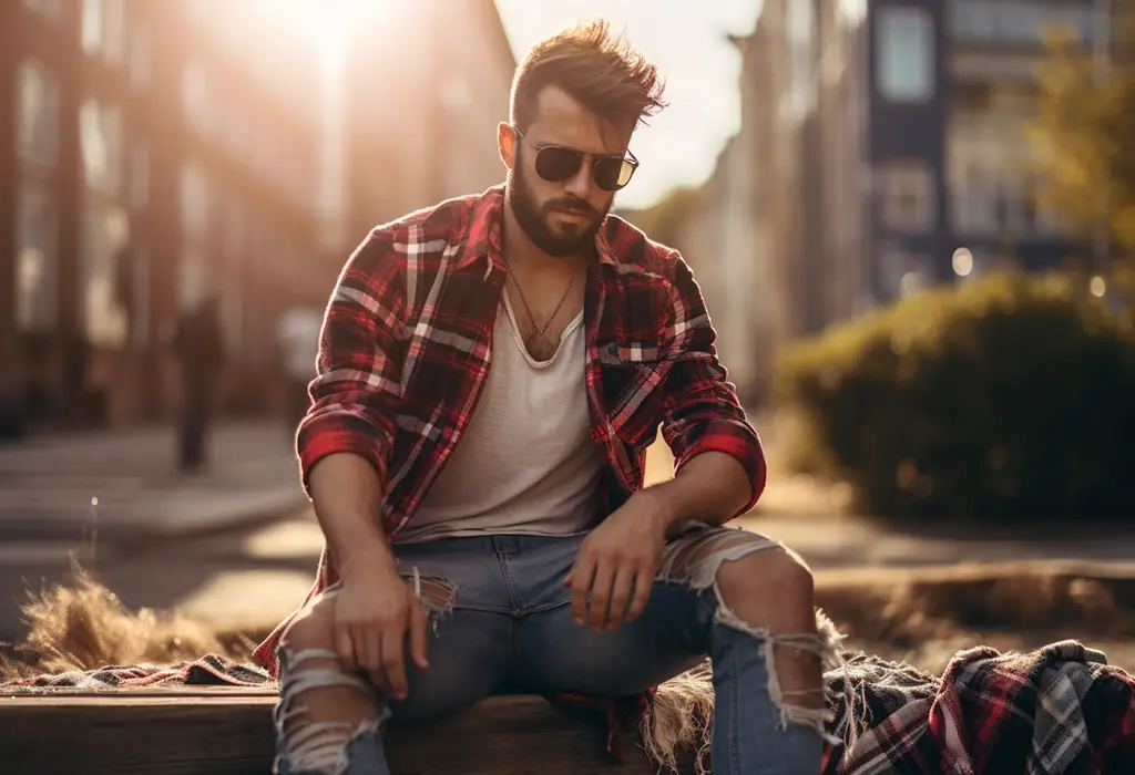 hipster guy in distressed jeans