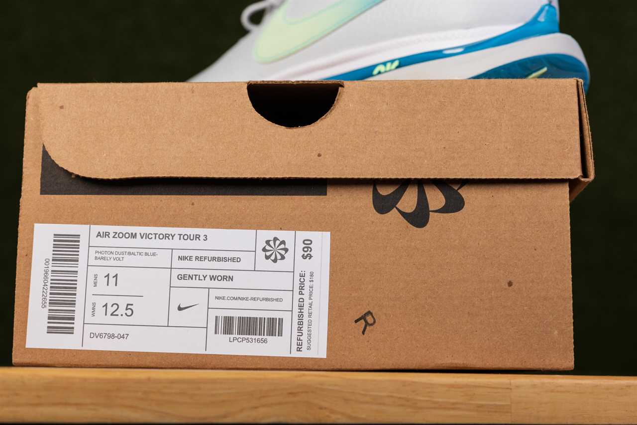 Label on the NIKE Refurbished shoes