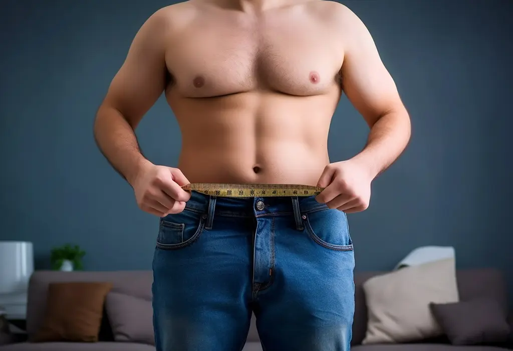 man measuring his waist after weight loss