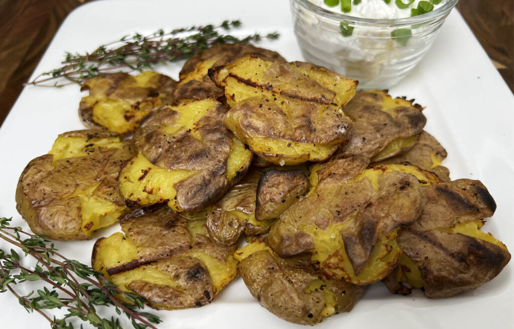 crispy grilled smashed potatoes