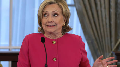 Former US Secretary of State Hillary Clinton attends the unveiling of her portrait at the State Department last week in Washington.