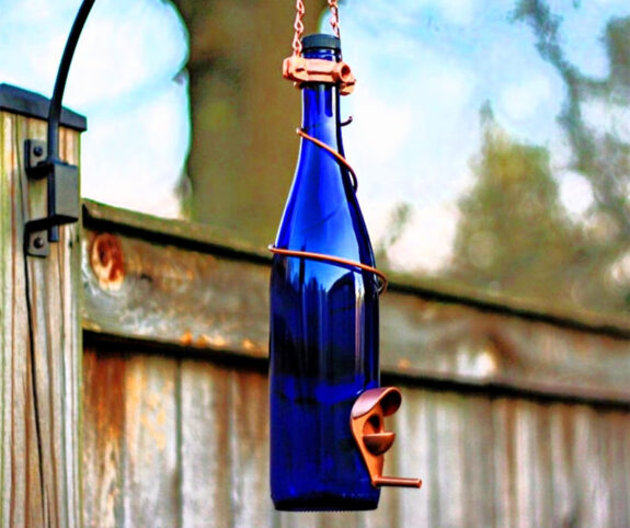 Glass Wine Bottle Bird Feeder