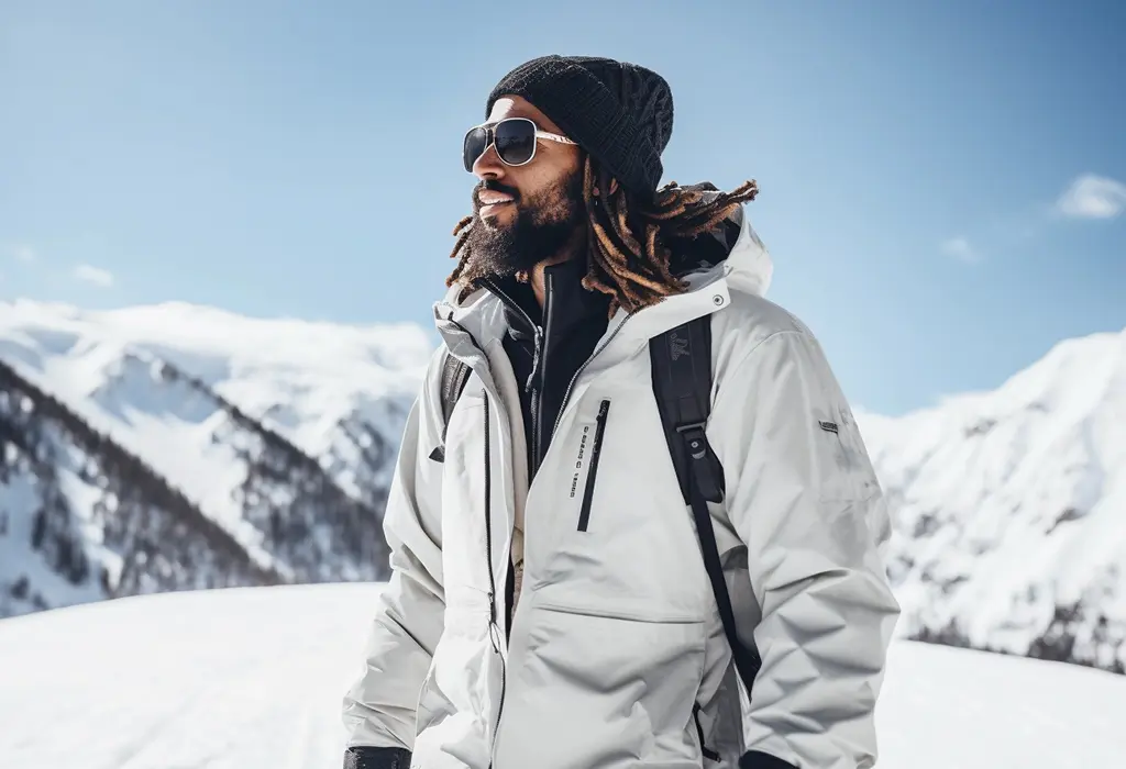 man in mountains wearing windbreaker jacket