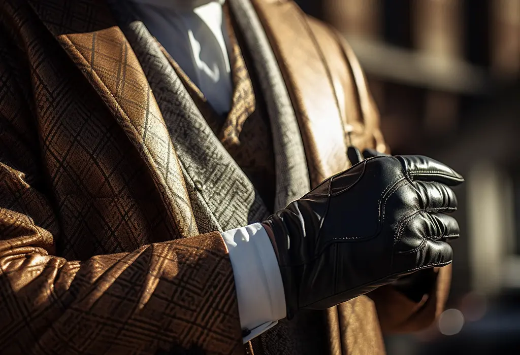 man wearing leather gloves