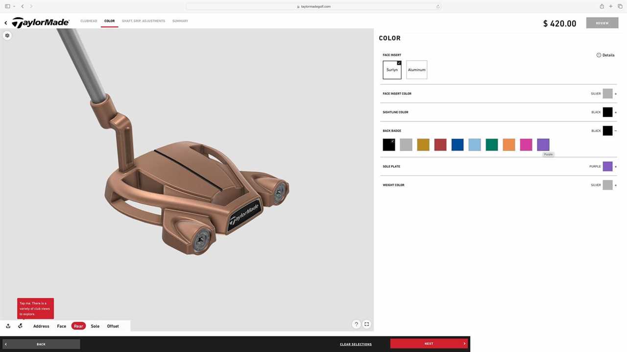 Taylormade MySpider Online Interface