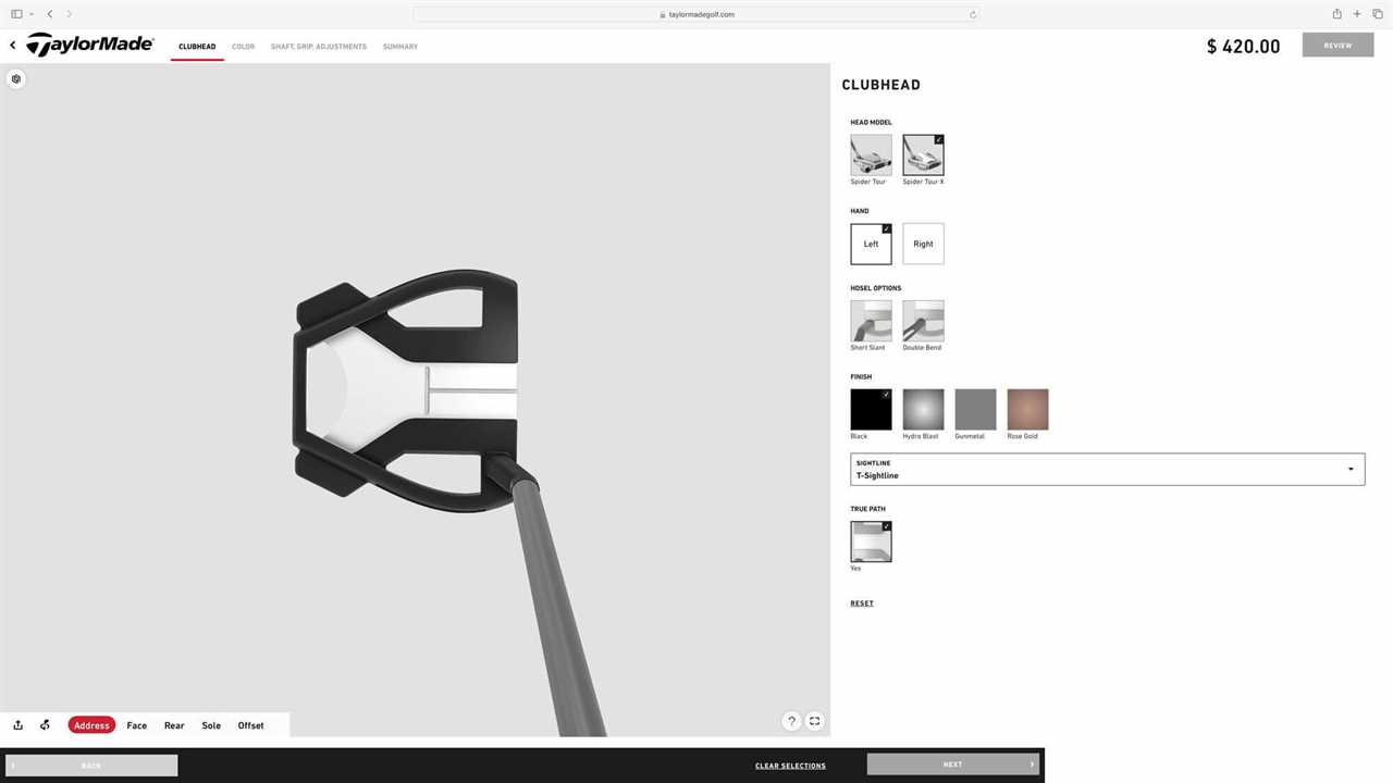Taylormade MySpider Online Interface