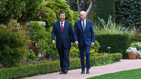 FILE PHOTO: Chinese President Xi Jinping and US President Joe Biden hold talks in the Filoli Estate in California, US, on November 15, 2023.