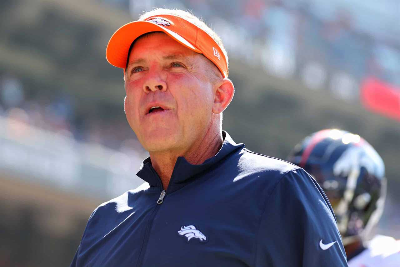 Head coach Sean Payton of the Denver Broncos looks on before the game against the Denver Broncos at Soldier Field on October 01, 2023 in Chicago, Illinois.