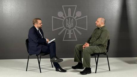 FILE PHOTO: BILD deputy editor-in-chief Paul Ronzheimer interviews Ukrainian Defense Minister Rustem Umerov, Kiev, December 21, 2023.