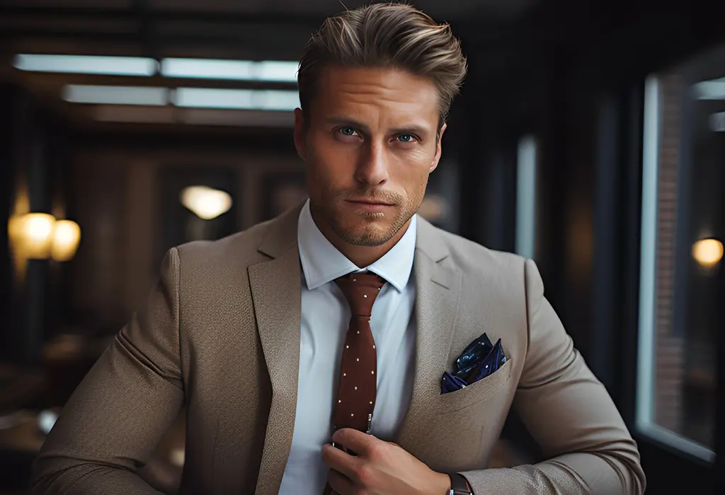 man wearing nice tie and pocket square with jacket
