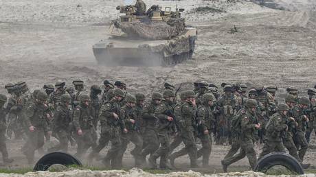 FILE PHOTO: Polish Army soldiers participate in the multinational Anakonda-23 exercise in Nowa Deba in May 2023.