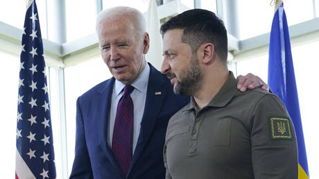 File photo: US President Joe Biden and Ukrainian President Vladimir Zelensky at the G7 Leaders' Summit in Hiroshima, Japan, May 21, 2023.