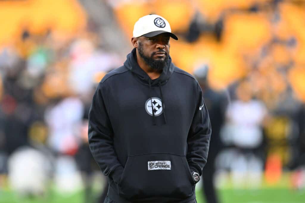 PITTSBURGH, PENNSYLVANIA - DECEMBER 23: Pittsburgh Steelers head coach Mike Tomlin looks on prior to a game against the Cincinnati Bengals at Acrisure Stadium on December 23, 2023 in Pittsburgh, Pennsylvania.
