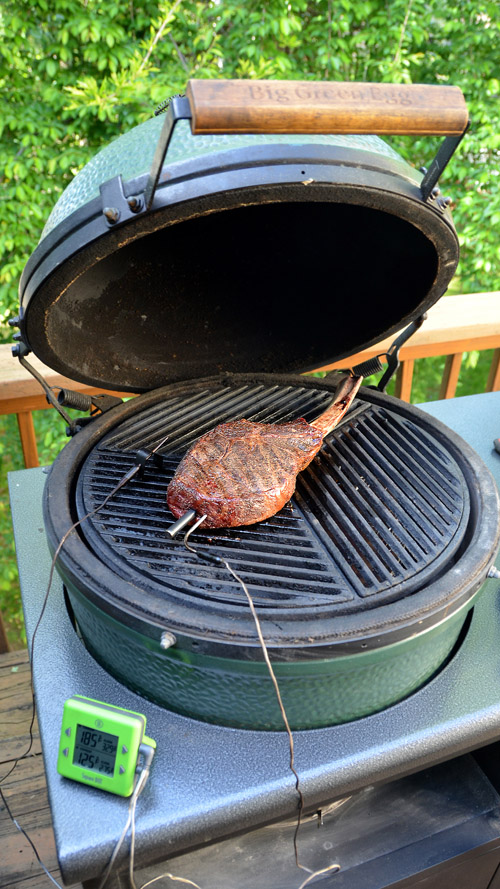 Tomahawk ribeye on a big green egg