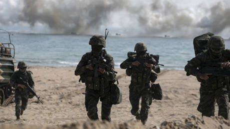 South Korean and US marines participate a joint amphibious exercise called ‘Ssang Yong 2023 Exercise’ in Pohang, South Korea on March 29, 2023