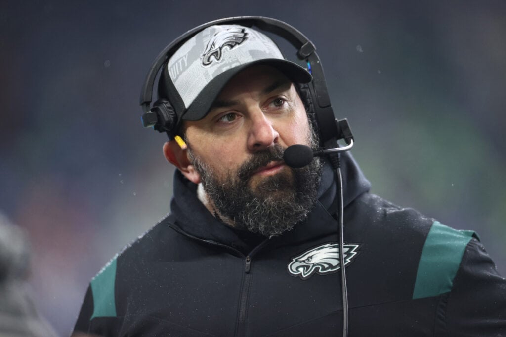 SEATTLE, WASHINGTON - DECEMBER 18: Philadelphia Eagles coach Matt Patricia looks on before a game against the Seattle Seahawks at Lumen Field on December 18, 2023 in Seattle, Washington.