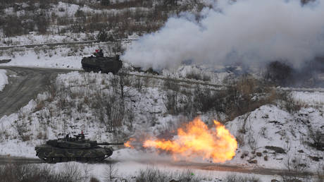 A South Korean tank during joint military drills with the US at Seungjin Fire Training Field, Pocheon, South Korea, January 4, 2024.