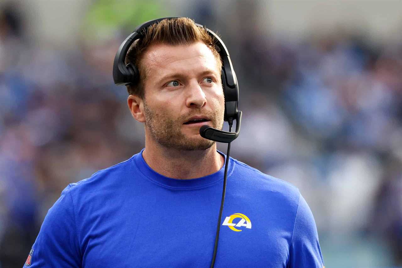 Head coach Sean McVay of the Los Angeles Rams looks on against the Los Angeles Chargers during the first half of the game at SoFi Stadium on January 01, 2023 in Inglewood, California.