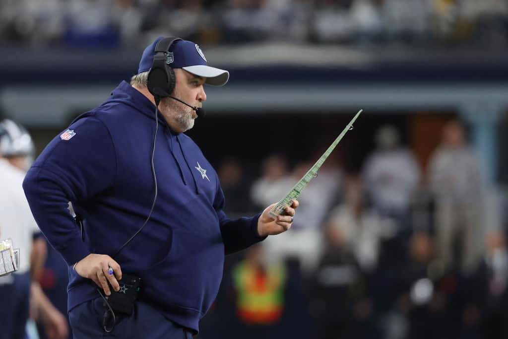 Head coach Mike McCarthy of the Dallas Cowboys watches action during the first half of the NFC Wild Card Playoff game against the Green Bay Packers at AT&T Stadium on January 14, 2024 in Arlington, Texas.