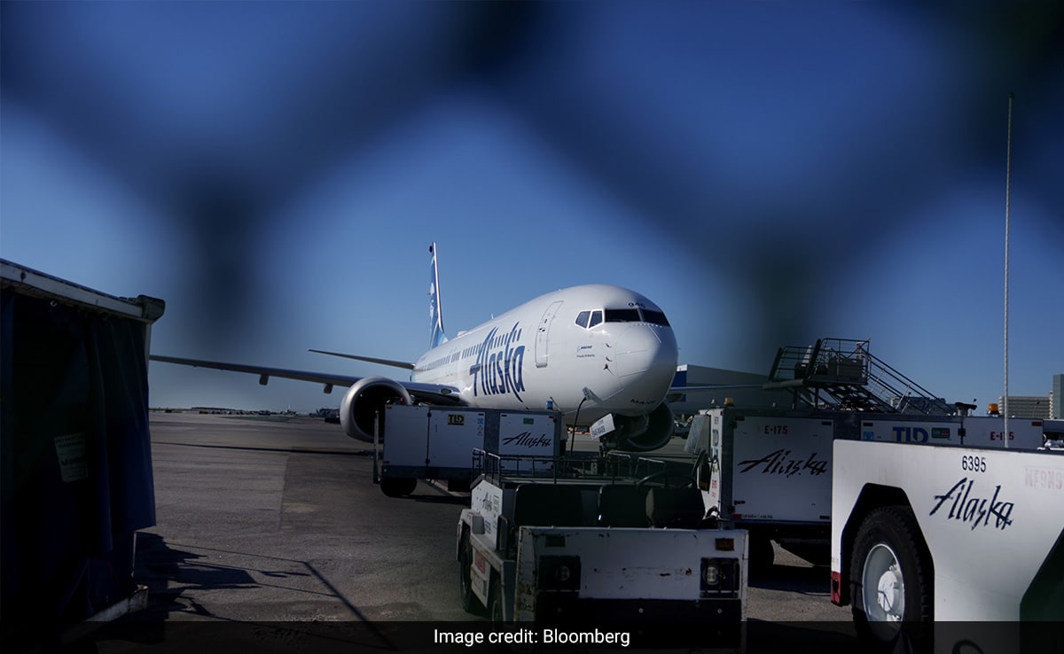 An Alaska Airlines Boeing 737 Max 9 grounded at Los Angeles International Airport on Jan. 8.