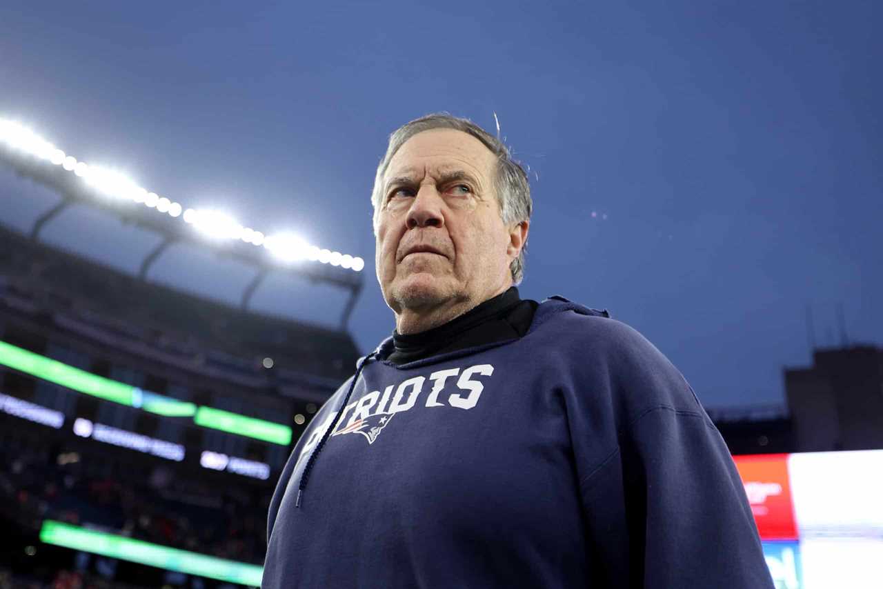 FOXBOROUGH, MASSACHUSETTS - DECEMBER 17: Head coach Bill Belichick of the New England Patriots looks on after his team's 27-17 loss against the Kansas City Chiefs at Gillette Stadium on December 17, 2023 in Foxborough, Massachusetts.