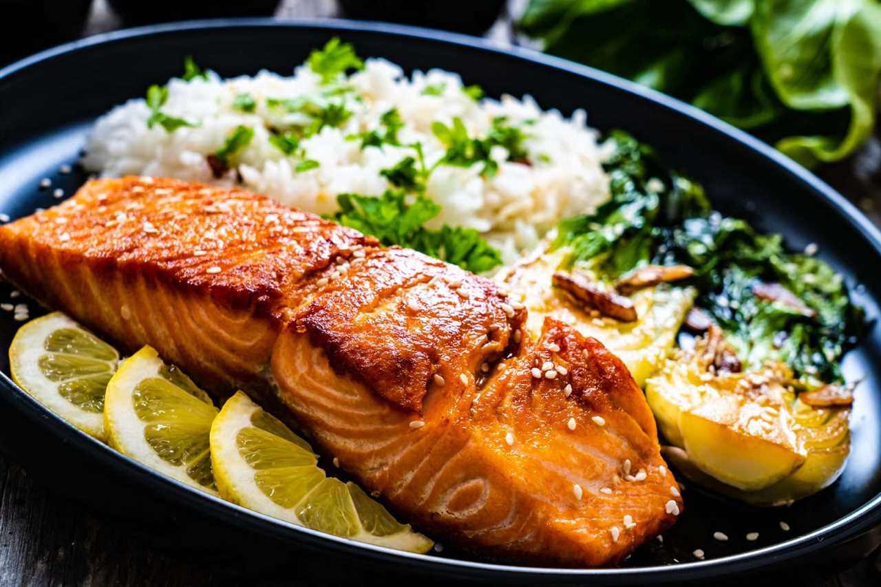 grilled-firecracker-salmon-on-plate-with-rice-and-bok-choy
