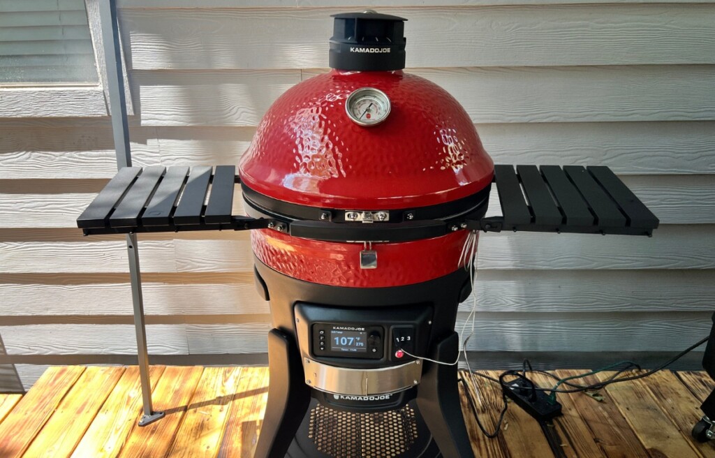 kamado joe konnected joe on deck with house in background