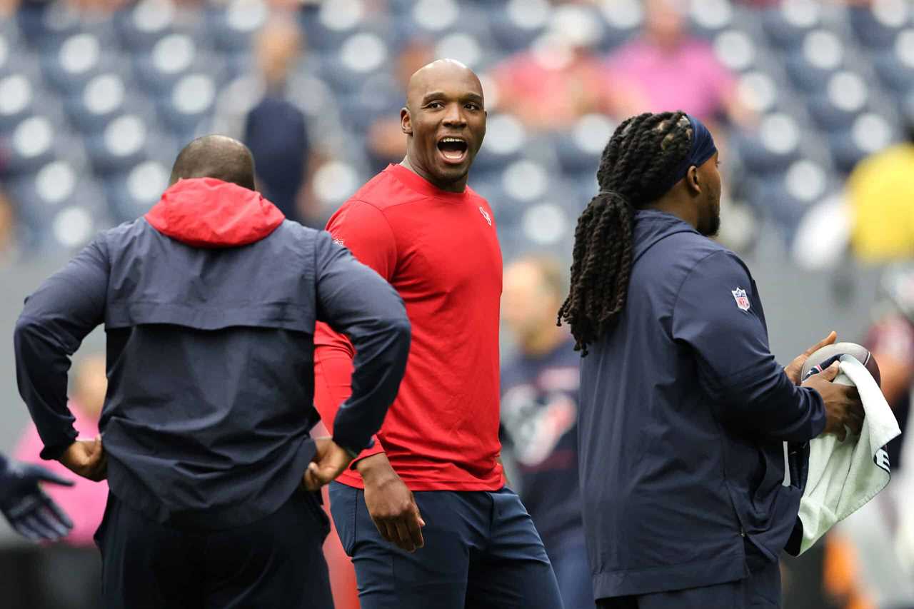 Head Coach DeMeco Ryans of the Houston Texans looks on before a game against the Tampa Bay Buccaneers at NRG Stadium on November 05, 2023 in Houston, Texas.