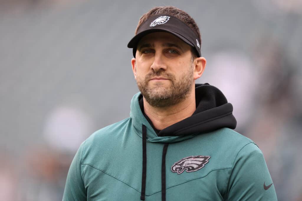 Head coach Nick Sirianni of the Philadelphia Eagles looks on prior to the NFC Championship Game against the San Francisco 49ers at Lincoln Financial Field on January 29, 2023 in Philadelphia, Pennsylvania.