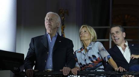 FILE PHOTO: President Joe Biden, first lady Jill Biden and Hunter Biden watch a fireworks show at the White House, July 4, 2023