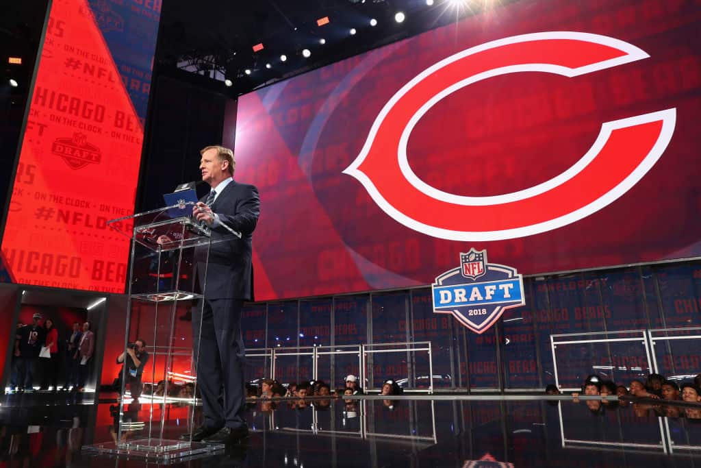 NFL Commissioner Roger Goodell announces a pick by the Chicago Bears during the first round of the 2018 NFL Draft at AT&T Stadium on April 26, 2018 in Arlington, Texas.