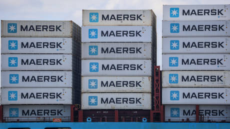 Maersk containers, Stade, Germany, August 23, 2023.