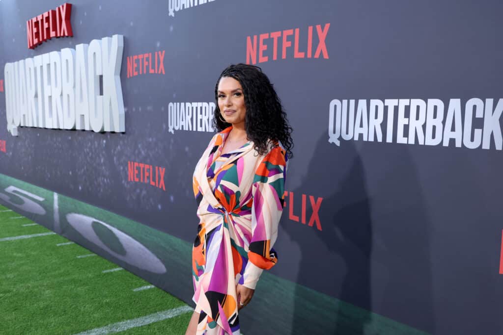 LOS ANGELES, CALIFORNIA - JULY 11: Joy Taylor attends the Netflix Premiere of "Quarterback" at Netflix Tudum Theater on July 11, 2023 in Los Angeles, California.