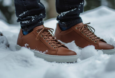 Dress sneakers worn in the snow