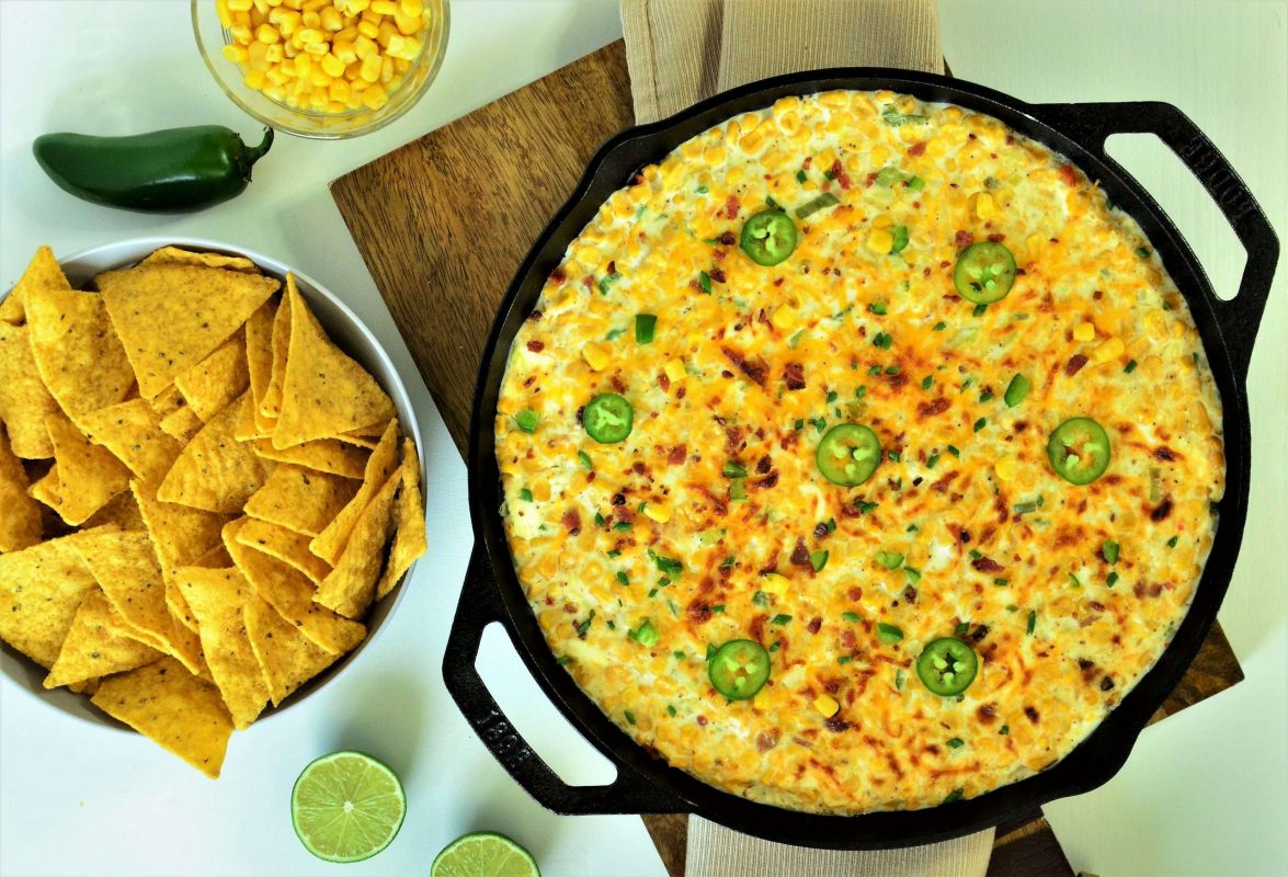 Jalapeno Popper Dip in cast iron skillet for Super Bowl