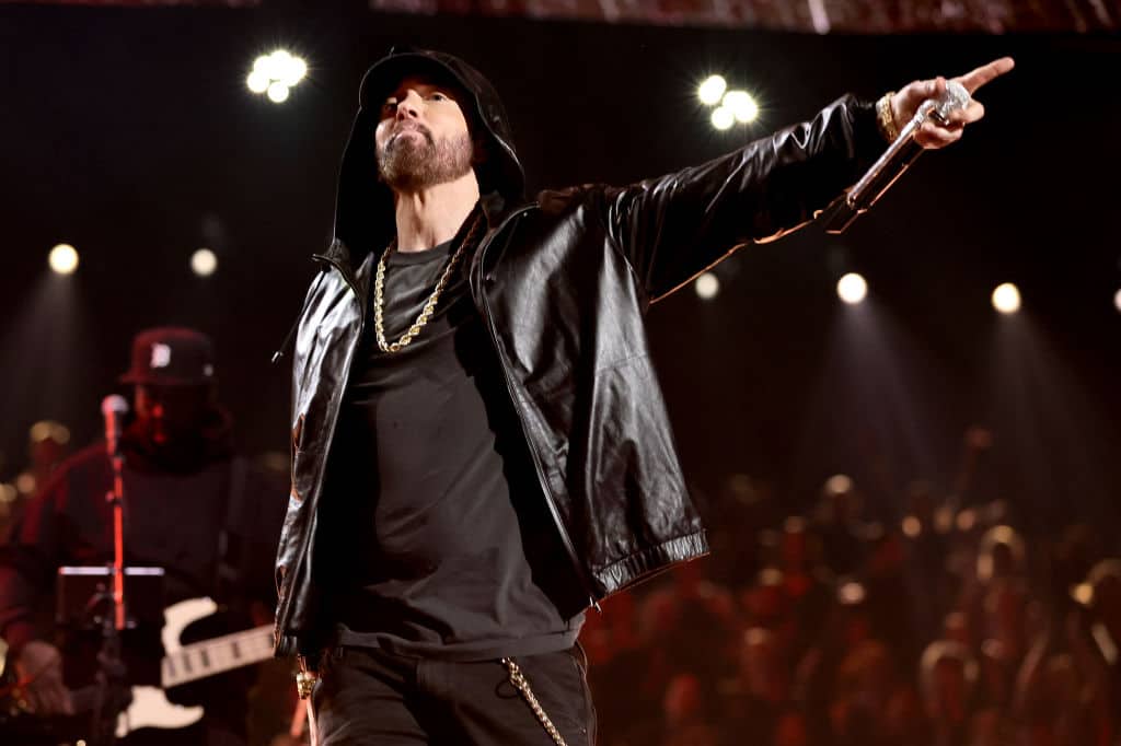 Eminem performs onstage during the 37th Annual Rock & Roll Hall of Fame Induction Ceremony at Microsoft Theater on November 05, 2022 in Los Angeles, California.