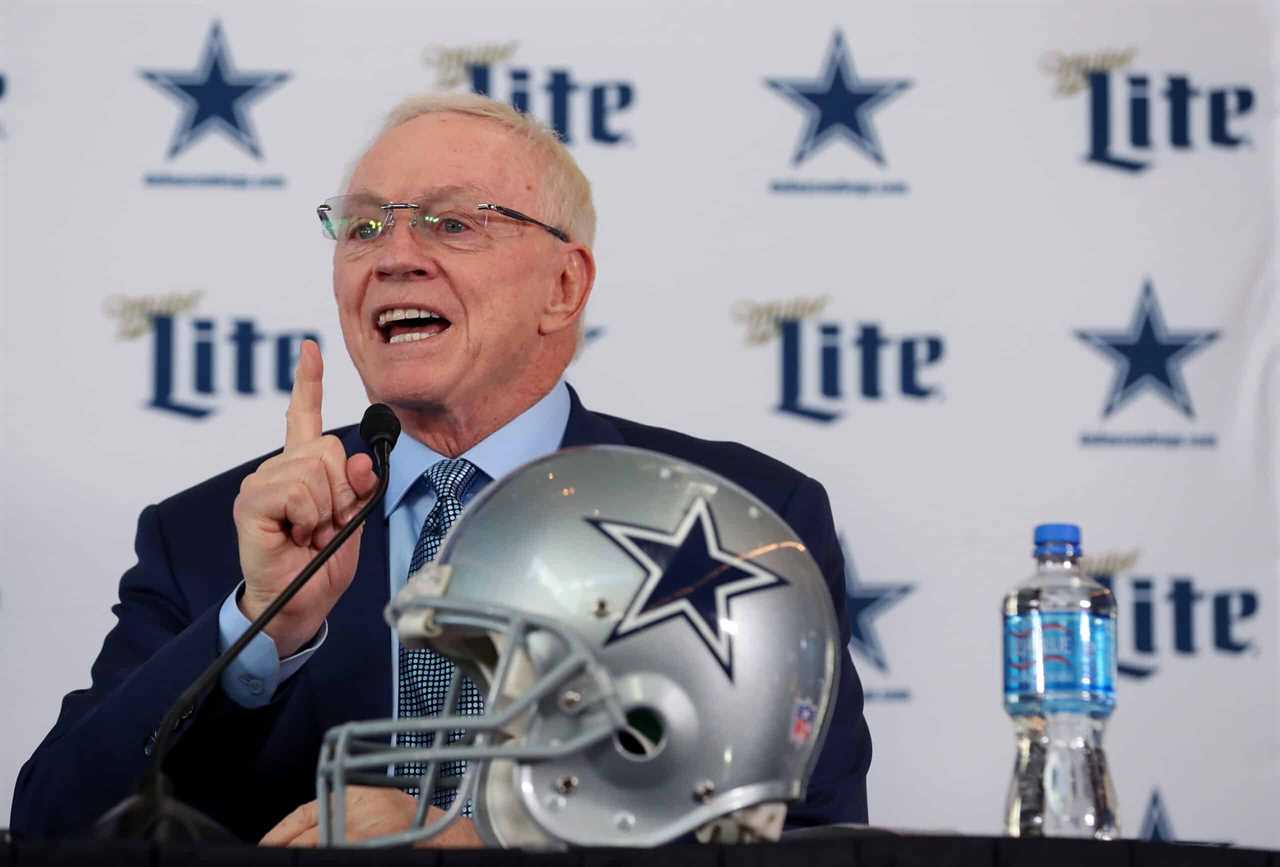 Team owner Jerry Jones of the Dallas Cowboys talks with the media during a press conference at the Ford Center at The Star on January 08, 2020 in Frisco, Texas.