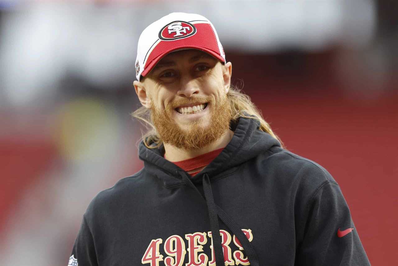 SANTA CLARA, CALIFORNIA - JANUARY 20: George Kittle #85 of the San Francisco 49ers warms up before the NFC Divisional Playoffs against the Green Bay Packers at Levi's Stadium on January 20, 2024 in Santa Clara, California.