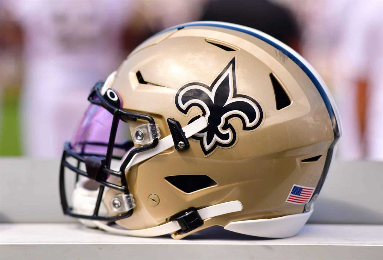 A New Orleans Saints helmet is seen on the bench during the game between the New Orleans Saints and the Jacksonville Jaguars at TIAA Bank Field on October 13, 2019 in Jacksonville, Florida.